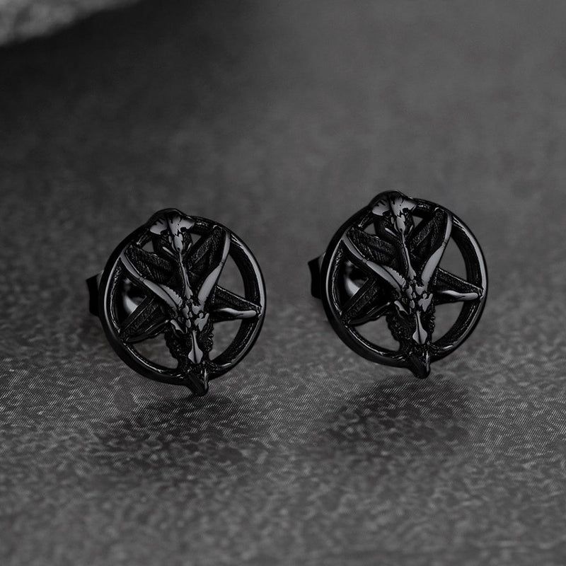 Satanic Baphomet Goat Stud Earrings for
