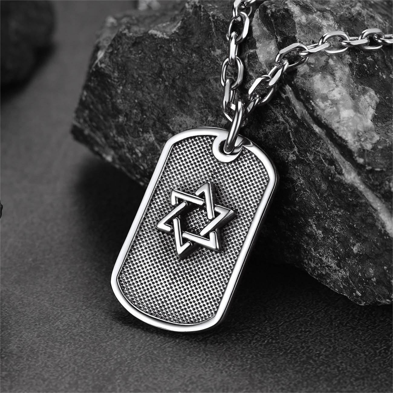 Engraved Jewish Star of David Dog Tag Necklace for