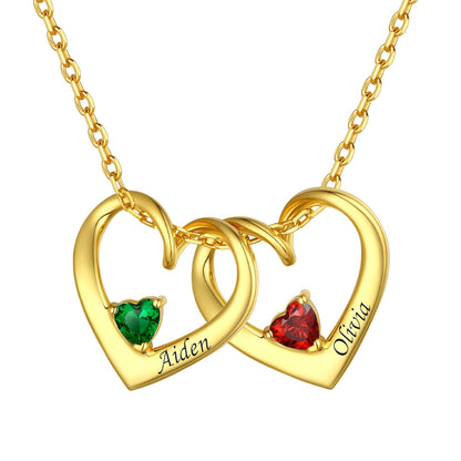 Sterling Silver Personalized 1-5 Hearts Birthstones Necklace for Family