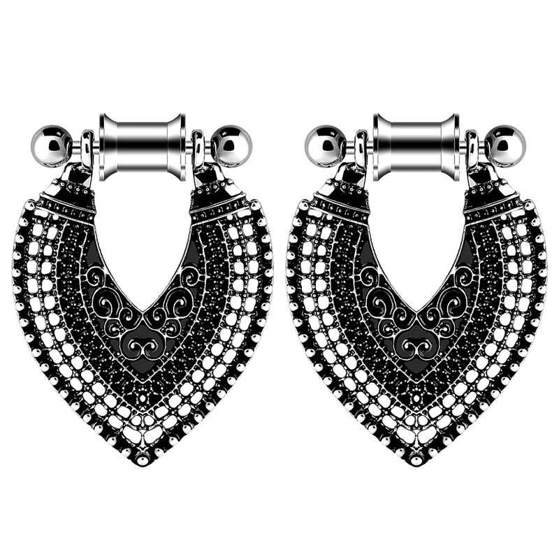 2 Pc Gothic Style Tunnels With Hearts / Aesthetic Stainless Steel Jewelry