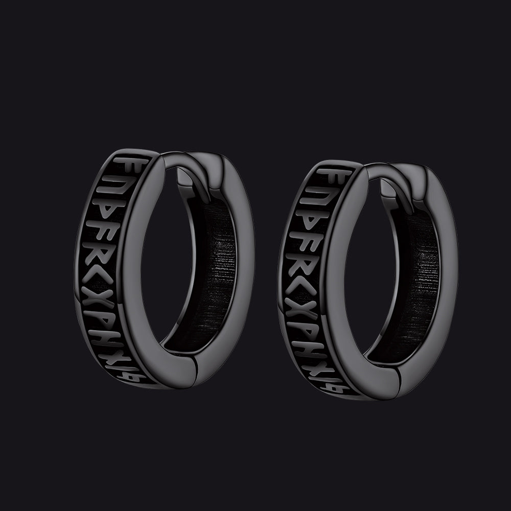 Norse Viking Runes Hoop Huggie Earrings for