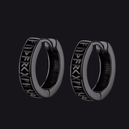 Norse Viking Runes Hoop Huggie Earrings for
