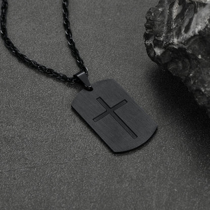 Christian Joshua 1:9 Dog Tag Cross Necklace for