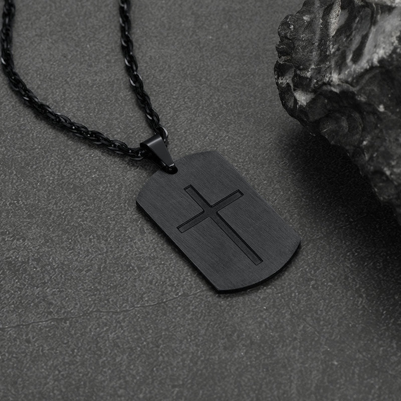 Christian Joshua 1:9 Dog Tag Cross Necklace for