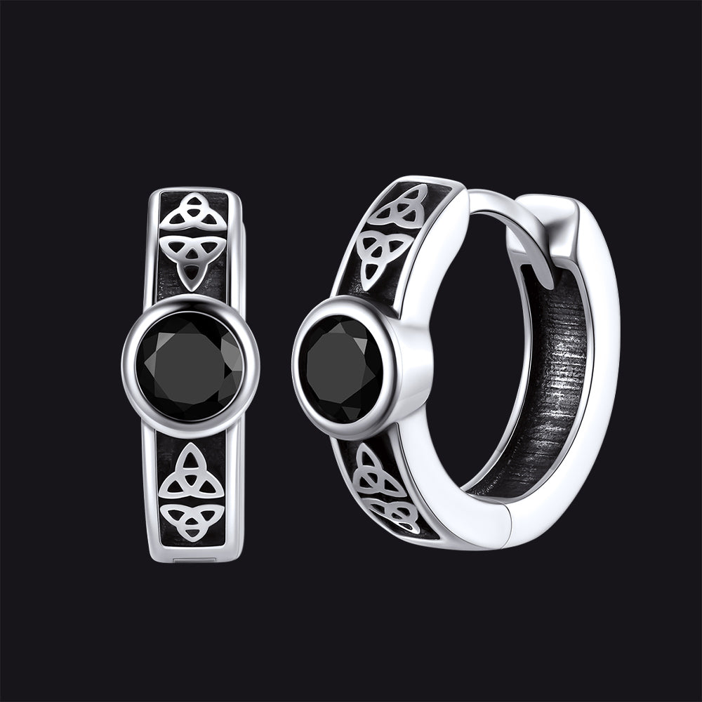Black Onyx Celtic Knot Huggie Hoop Earrings for