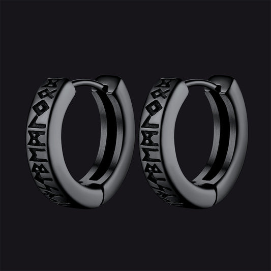Norse Viking Runes Hoop Huggie Earrings for