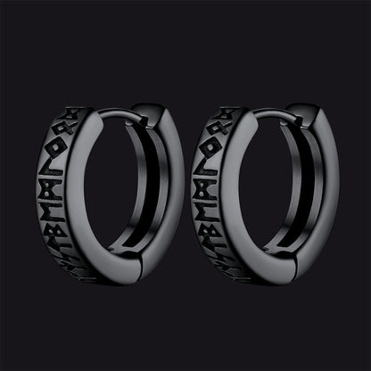 Norse Viking Runes Dangle Hoop Earrings for