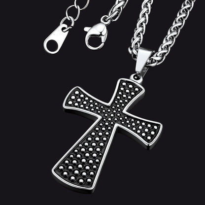 Thick Christ Simple Cross Necklace With Black Enamel Dotted