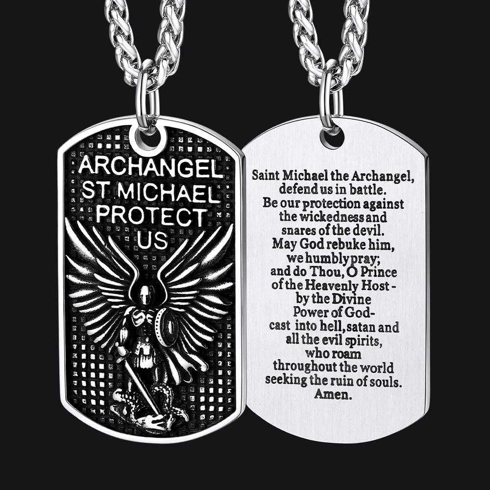 Catholic Archangel Saint Michael Dog Tag Necklace for