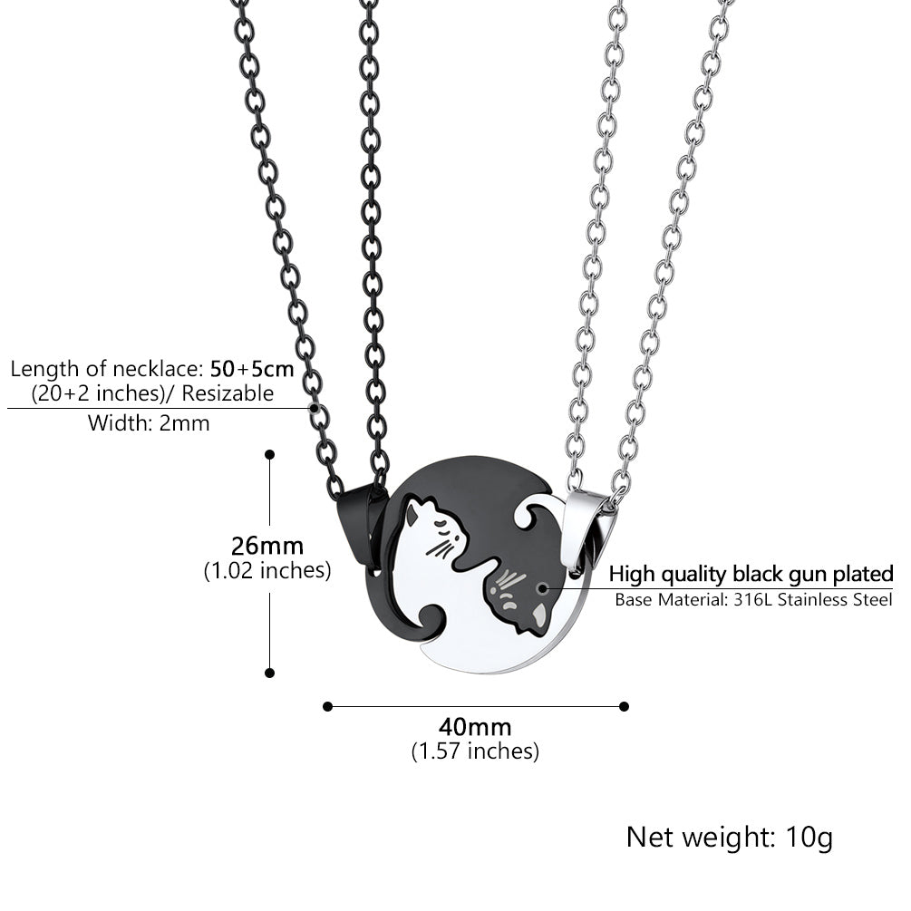 Custom Cat Matching Puzzle Necklace Engraved 2 Names Gift for Couple Girlfriend