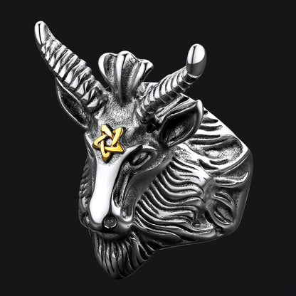 Satanic Baphomet Goat Ring for With Pentagram