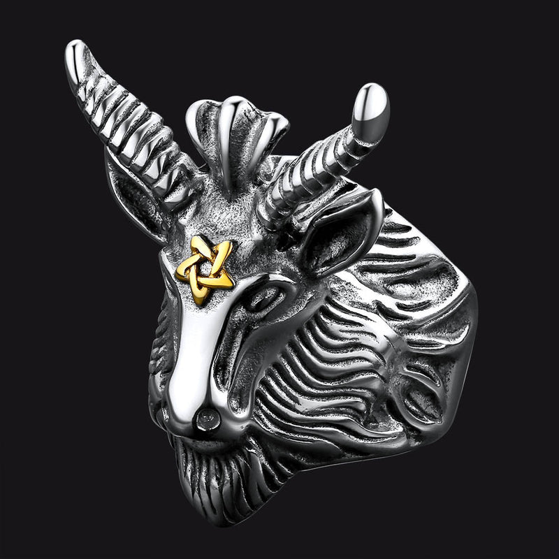 Satanic Baphomet Goat Ring for With Pentagram