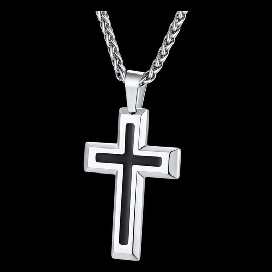 Christian Black Enamel Cross Pendant Necklace for