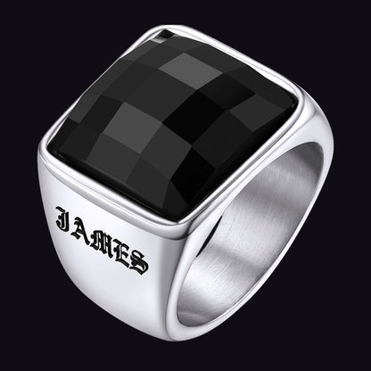 Custom Black Onyx Engraved Signet Ring for