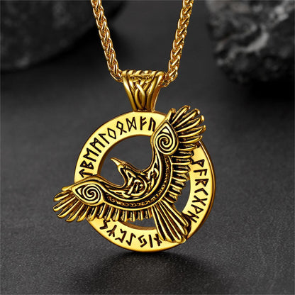 Viking Odin's Raven Necklace for With Runes