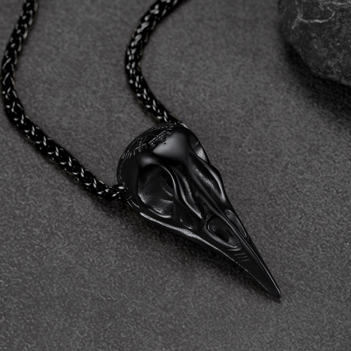 Raven Skull Necklace With Viking Compass for