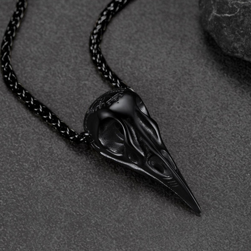 Raven Skull Necklace With Viking Compass for