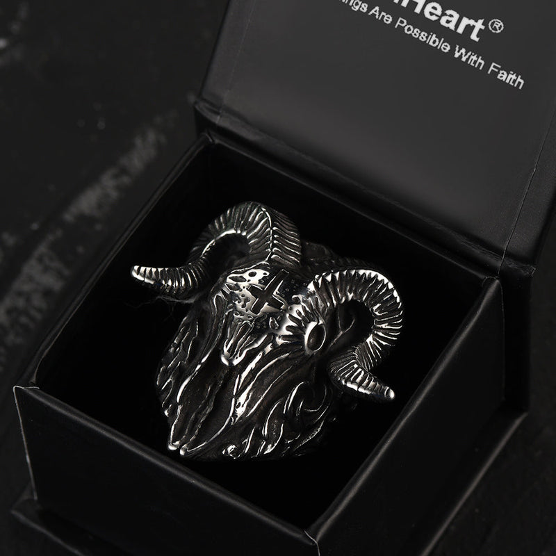 Faithheart Stainless Steel Satan Baphomet Goat Ring for