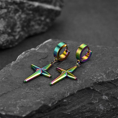 Flash Star Cross Dangle Hoop Earrings for