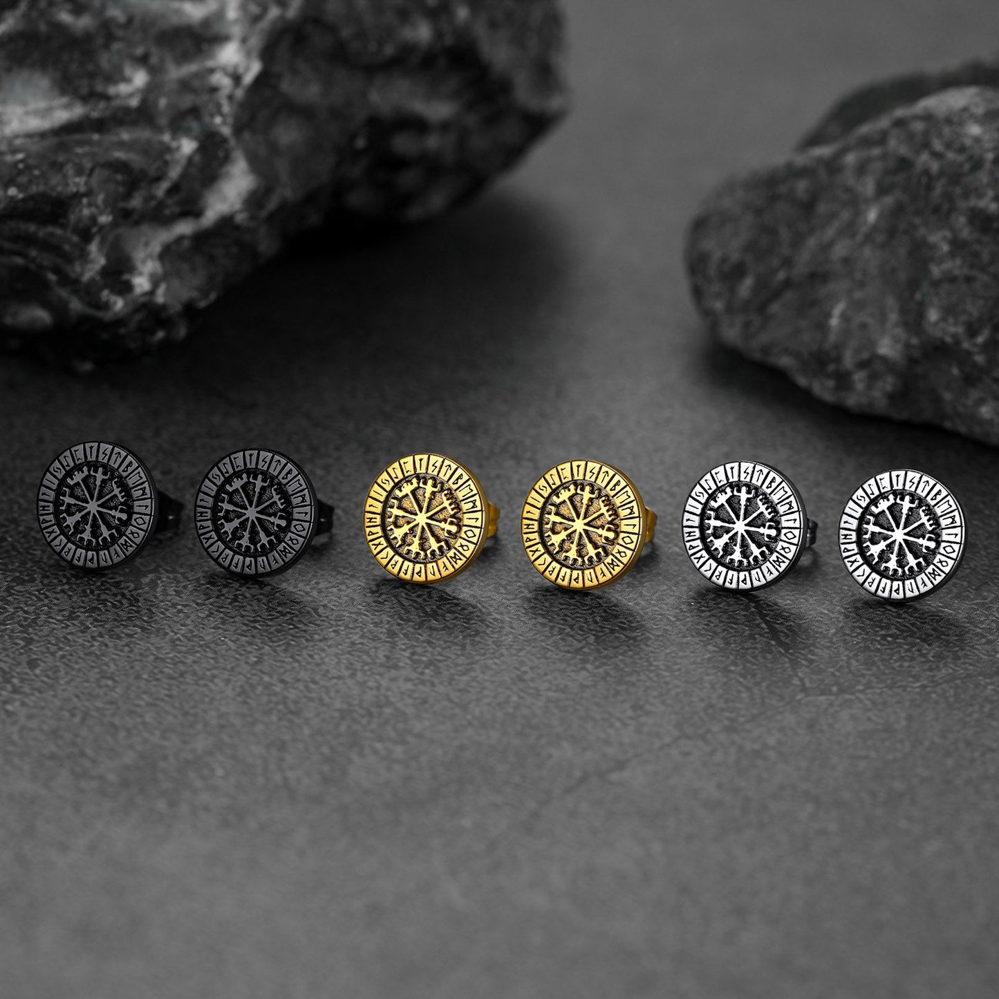Norse Viking Compass Vegvisir Stud Earrings for