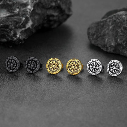 Norse Viking Compass Vegvisir Stud Earrings for