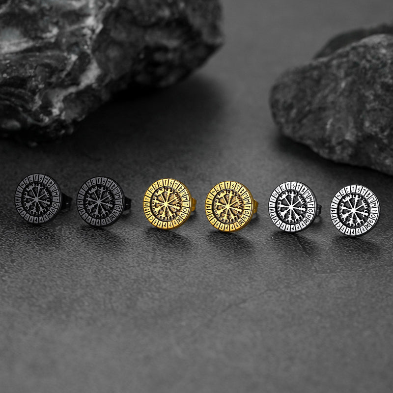 Norse Viking Compass Vegvisir Stud Earrings for