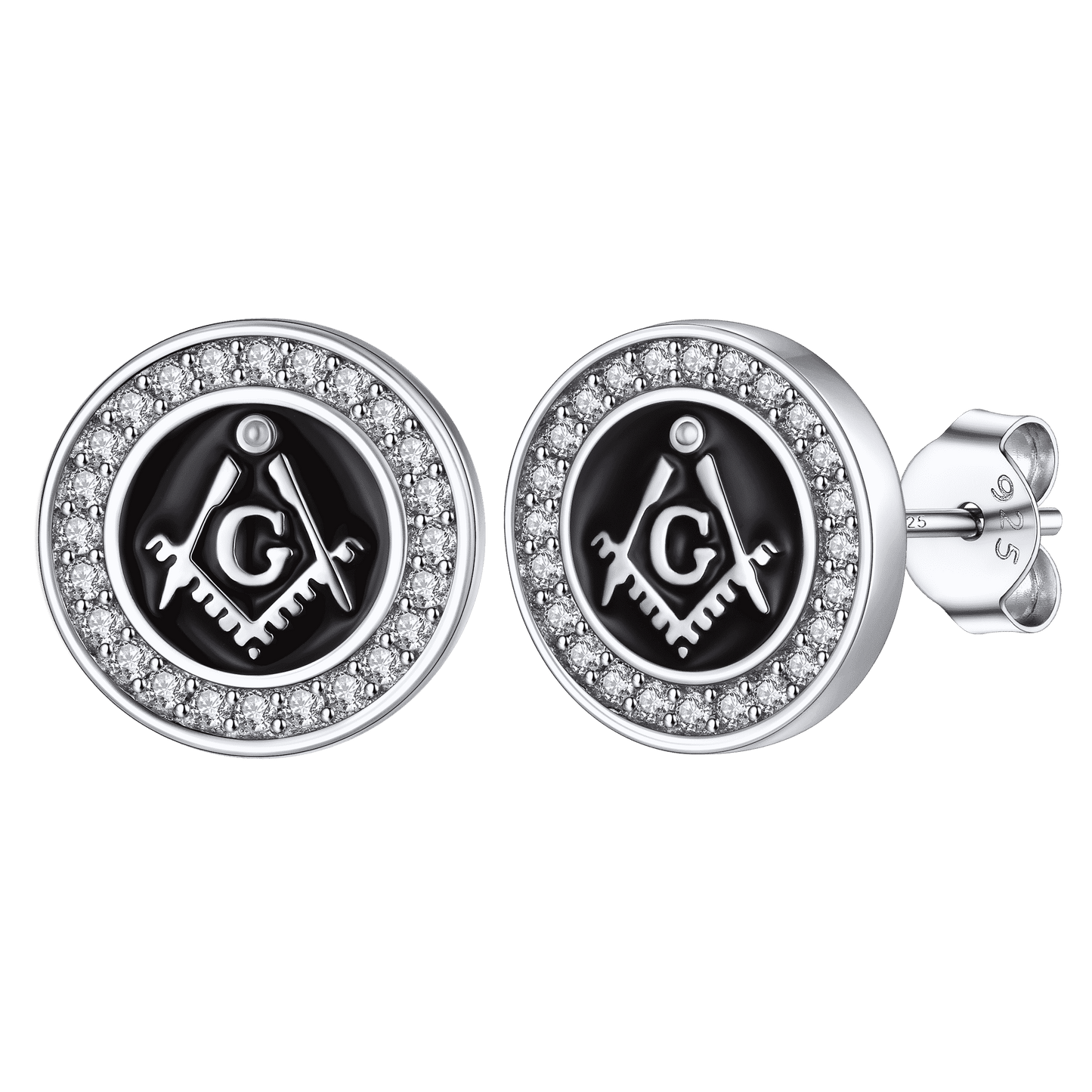 Sterling Silver Masonic Stud Earrings for Freemason
