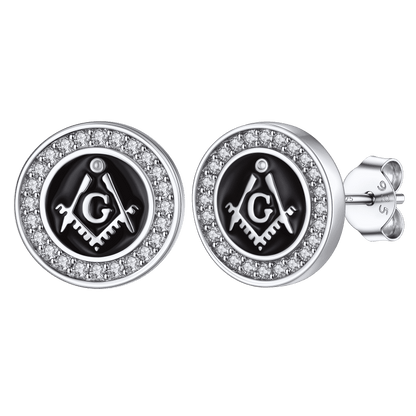 Sterling Silver Masonic Stud Earrings for Freemason