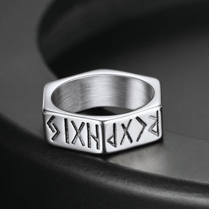 Norse Viking Hexagon Runes Band Ring for