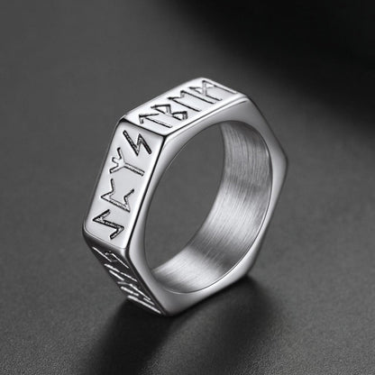 Norse Viking Hexagon Runes Band Ring for