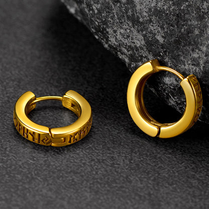 Norse Viking Runes Hoop Huggie Earrings for