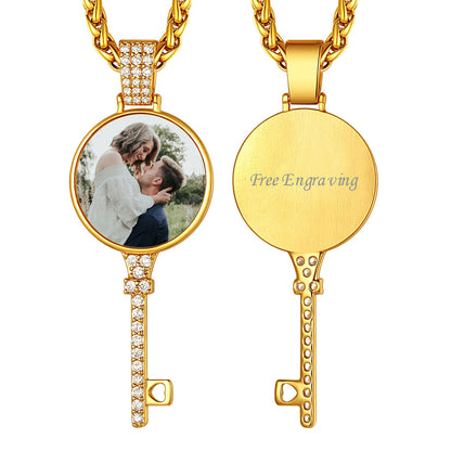 Personalised Photo Key Necklace With Cubic Zirconia for