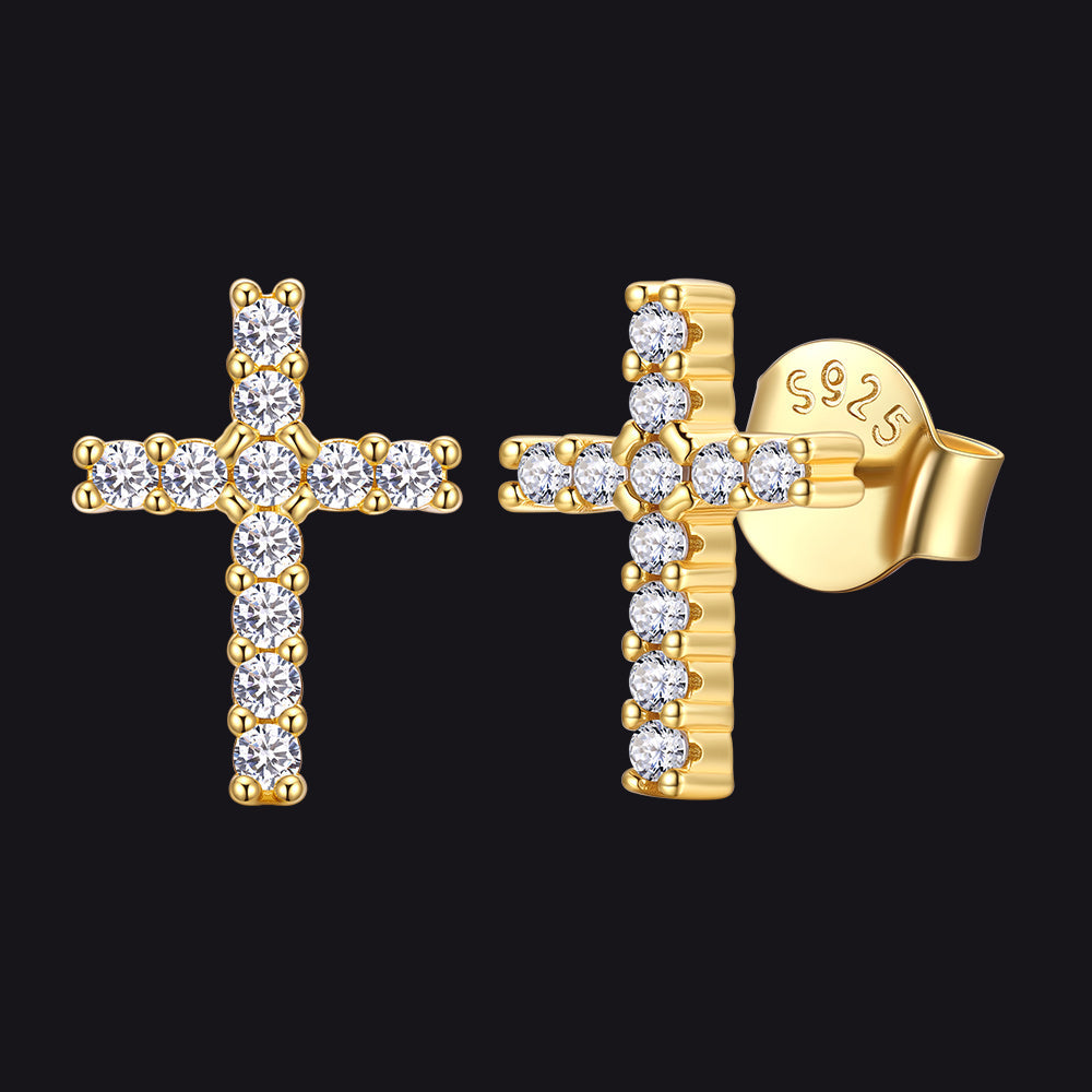 Sterling Silver Cross Stud Earrings for With Cz, Christian Jewelry 10mm