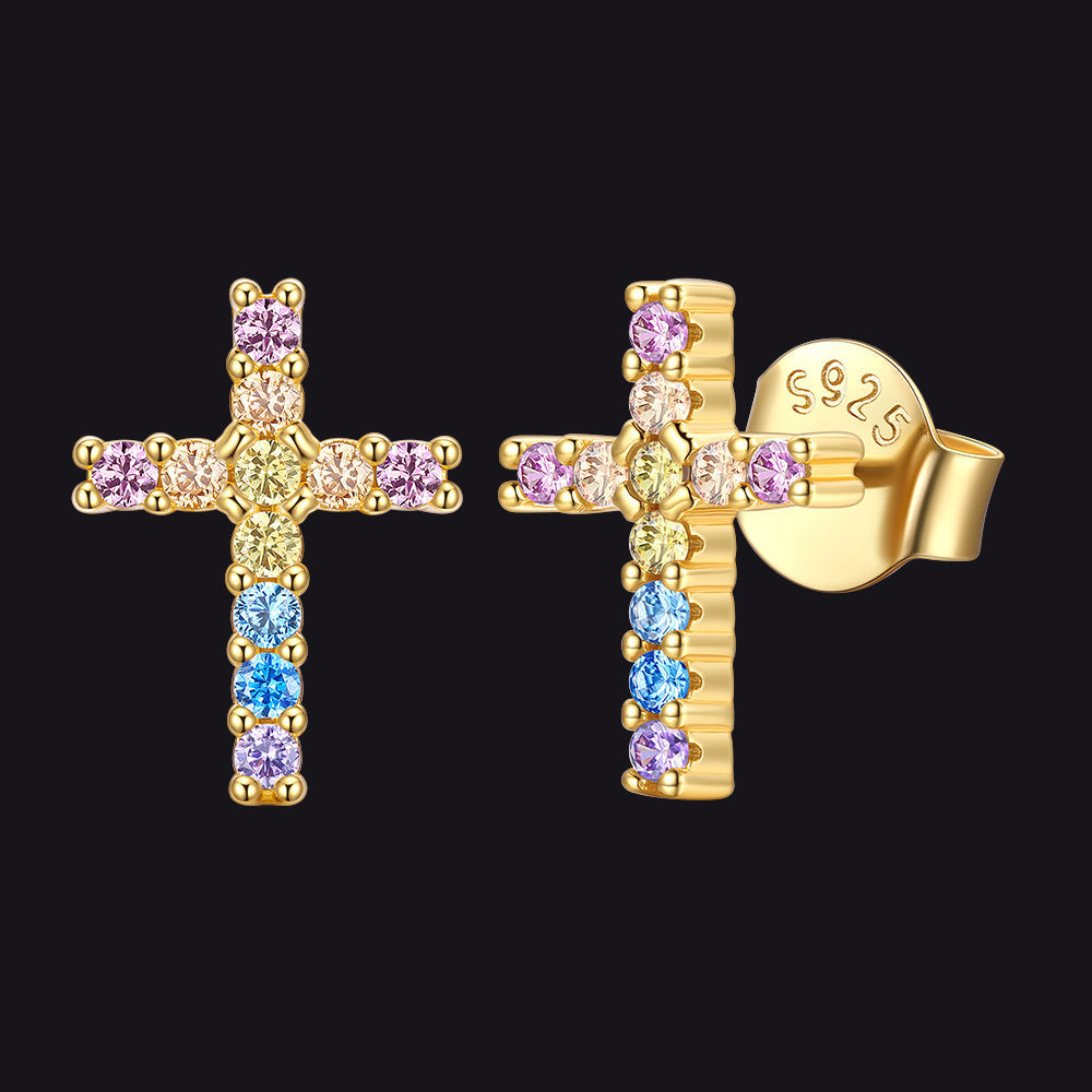 Sterling Silver Cross Stud Earrings for With Cz, Christian Jewelry 10mm