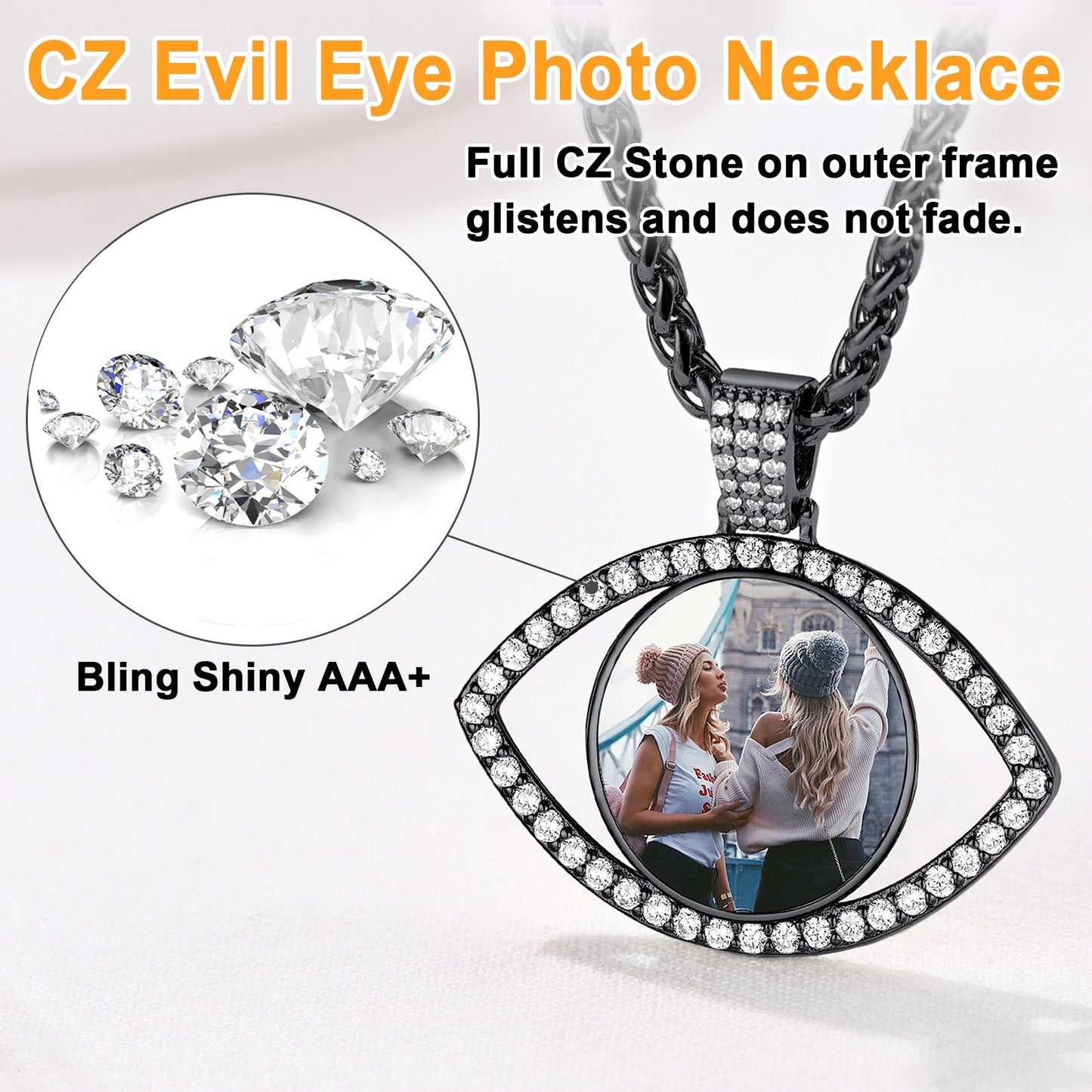 Personalized Cz Evil Eye Memorial Necklace With Picture for
