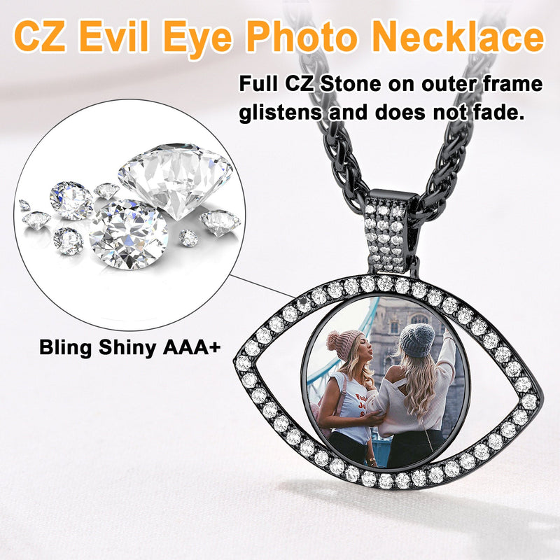 Personalized Cz Evil Eye Memorial Necklace With Picture for
