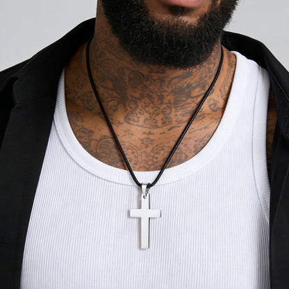 Simple Cross Braided Leather Pendant Necklace for Christian