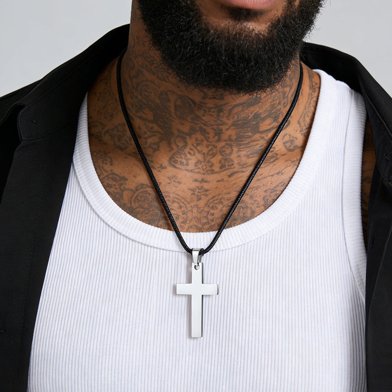 Simple Cross Braided Leather Pendant Necklace for Christian