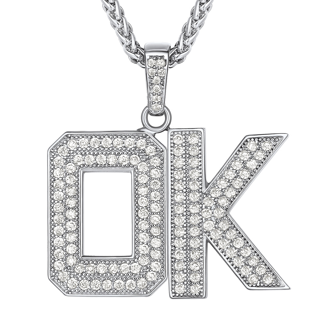 Hip Hop Cz Initials Letter Pendant Necklace for