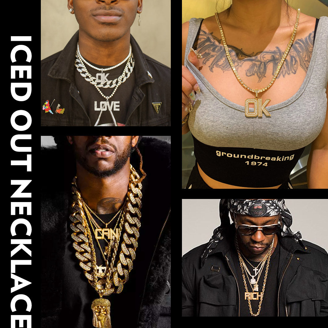 Hip Hop Cz Initials Letter Pendant Necklace for