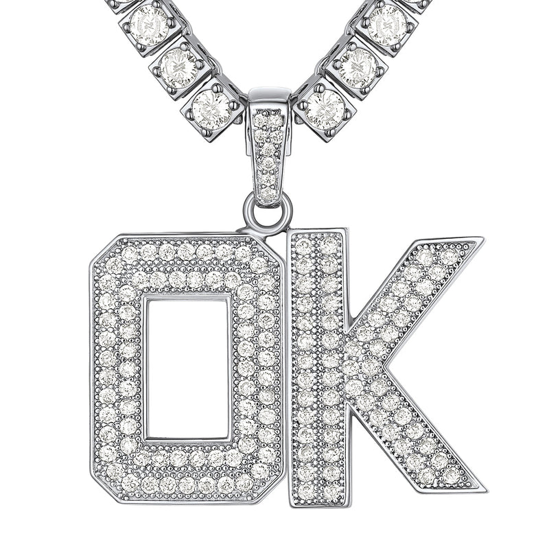 Hip Hop Cz Initials Letter Pendant Necklace for