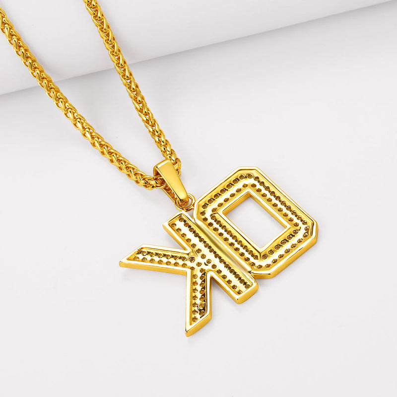 Hip Hop Cz Initials Letter Pendant Necklace for