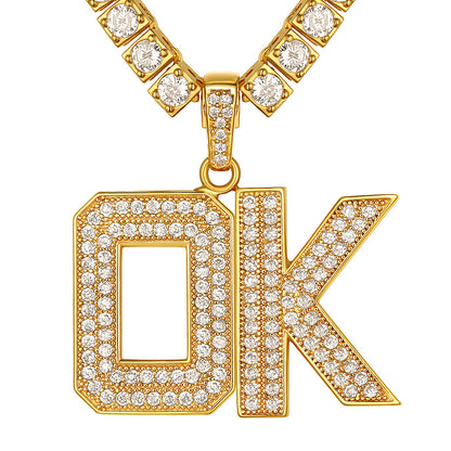 Hip Hop Cz Initials Letter Pendant Necklace for