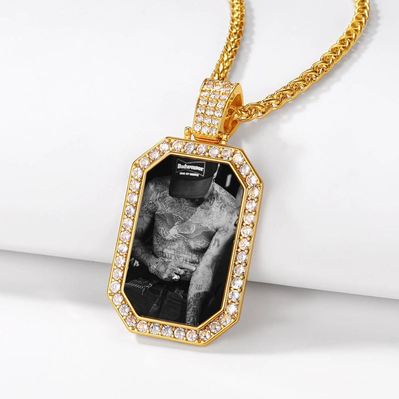 Memorial Personalized Picture Dog Tag Necklace With Cz for Mom Family