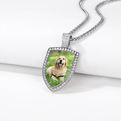 Custom Cz Shield Picture Necklace Pendant for