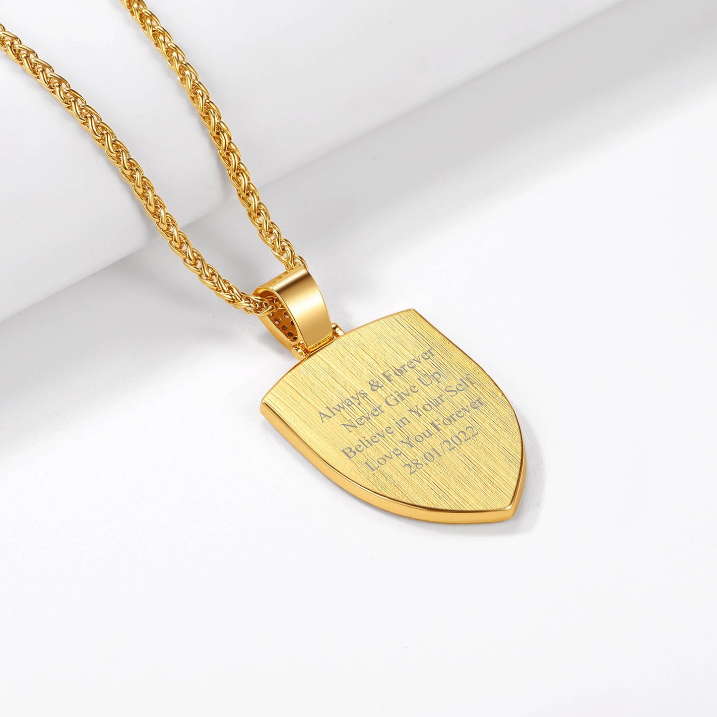 Custom Cz Shield Picture Necklace Pendant for