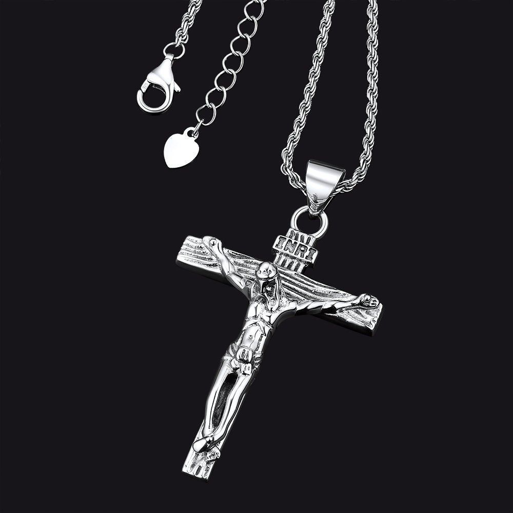 Sterling Silver Jesus Crucifix Necklace Cross Pendant