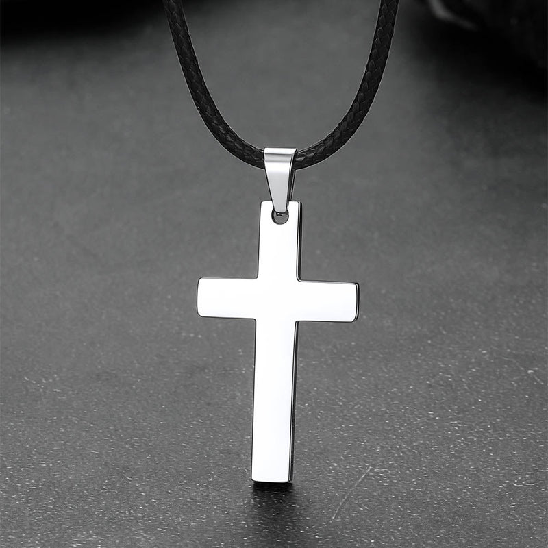 Engravable Cross Leather Necklace Pendant for