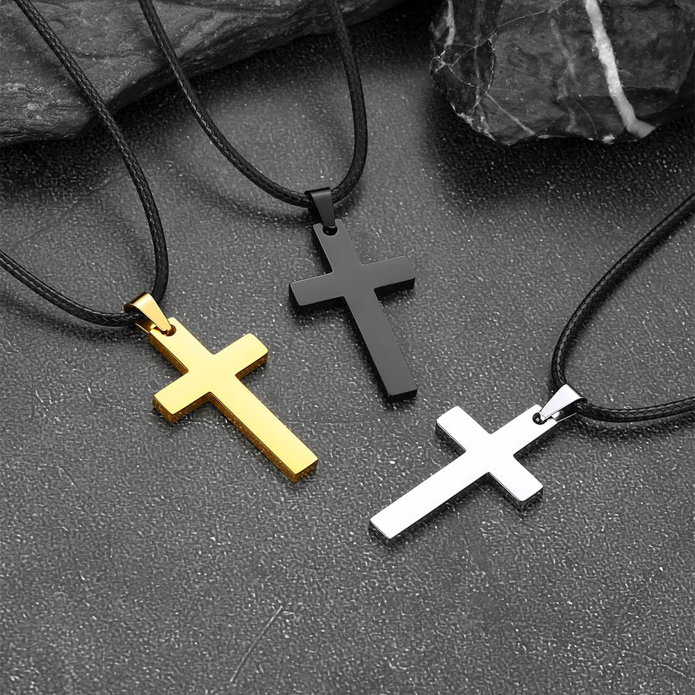 Engravable Cross Leather Necklace Pendant for
