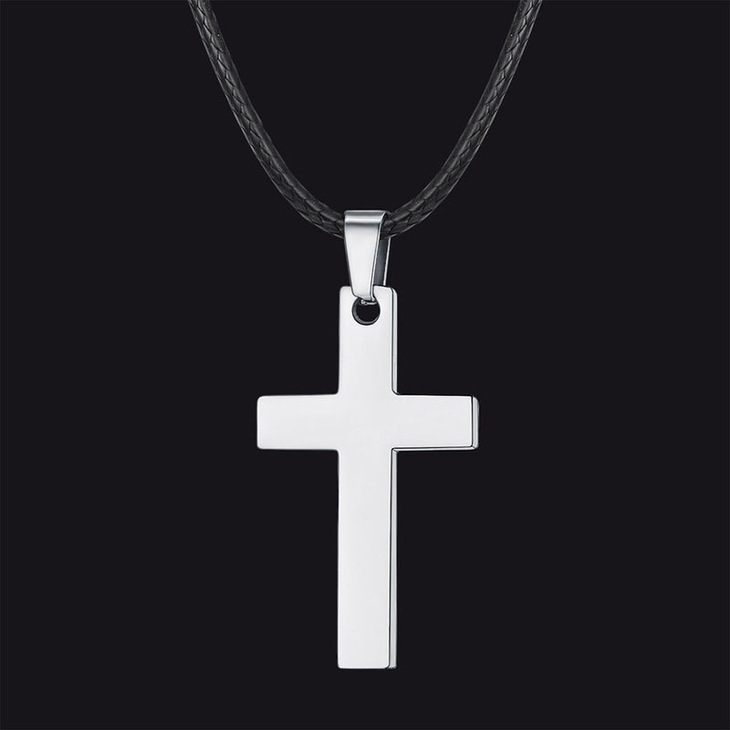 Engravable Cross Leather Necklace Pendant for